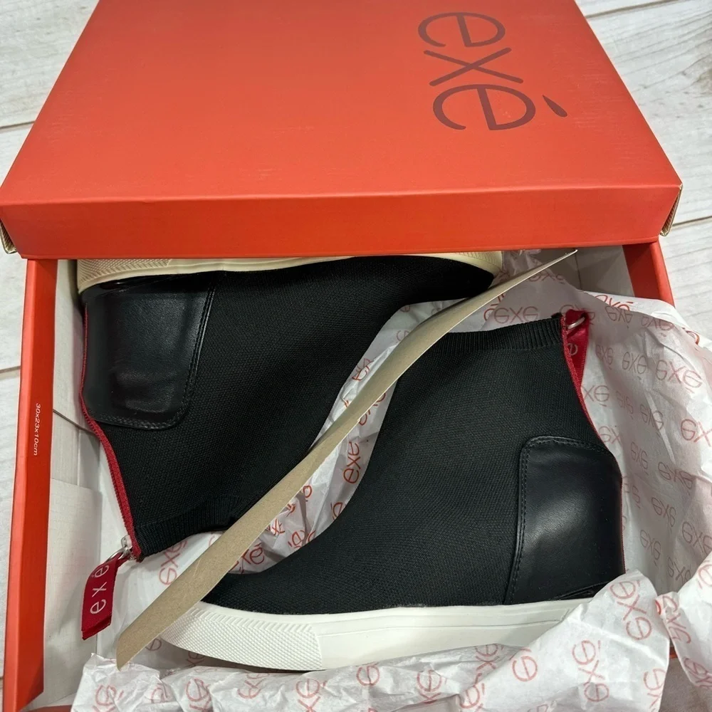 exe Regina Black Stretch Sock High Top Bootie with Red Back Zipper Size 36 NEW
